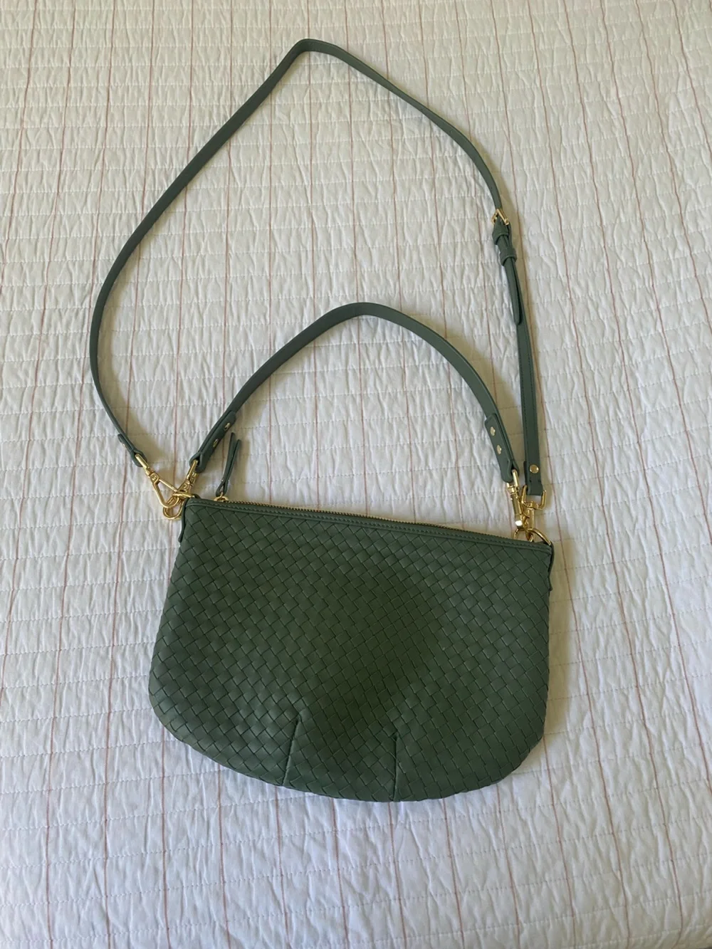 Quince Sage Green Sloane Woven Leather Crossbody/Shoulder Mini Bag - Picture 1 of 7
